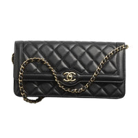 CHANEL Lambskin One Shoulder Crossbody Clutches Women's Black