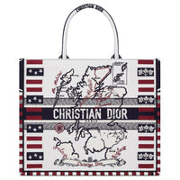 DIOR Cotton Tote Bag Shopping Bag Handbag Large Size Women's White & Red