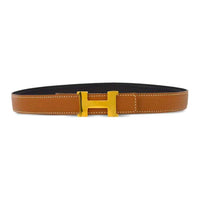 HERMES Constance 72 Logo Calfskin Leather Belts Women's Brown/Black