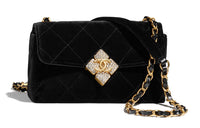 CHANEL Velour Shoulder Bag Crossbody Bag Regular Women's Black