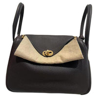 HERMES Lindy Bullock Leather Matte Crocodile Leather Handbag Shoulder Bag Women's Black