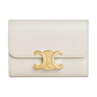 CELINE Triomphe Shiny Cow Leather Coin Purses Wallets Mini Women's White
