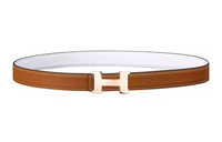 HERMES H Letter Belt Buckle Smooth Leather Belts Unisex Brown
