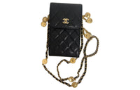 CHANEL Cow Leather Chain Cell Phone Pouch Handheld Shoulder Bag Crossbody Bag Regular Women's Black