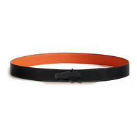 HERMES Calfskin Metal Leather Belts Men's Black/Orange Width: 3.2CM