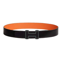 HERMES Calfskin Leather Belts Men's Black Orange Width: 3.8CM