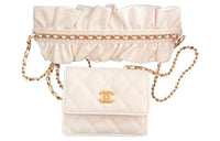 CHANEL Sheepskin Cell Phone Pouch Shoulder Bag Crossbody Bag Women's White