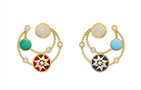 DIOR 18K Gold Diamond Red Agate Lapis Lazuli Malachite Turquoise Earrings Women's Gold