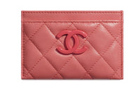 CHANEL Cow Leather Card Holder Unisex Coral Pink