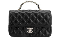CHANEL Lambskin Long Chain Bag, Shoulder Bag, Crossbody Bag Mini Women's Black