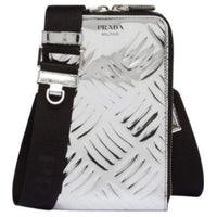 PRADA Leather Cell Phone Pouch Crossbody Bag Shoulder Bag Men's Silver