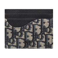 DIOR Oblique Jacquard Fabric With Grain Calfskin Card Holder Men's Black/Beige