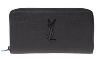 SAINT LAURENT Crocodile Pattern Leather Money Clip Clutch Wallet Regular Men's Black