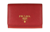 PRADA Cow Leather Card Holder Wallet Women's Red