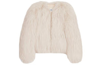CELINE Crew Neck Jacket In Long Goat Hair Jackets Coats Women's Light Brown