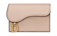 DIOR Saddle Goatskin Card Clip Card Holder Women's Caramel Beige