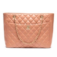 CHANEL Leather Tote Bag Shopping Bag Handbag Small Size Women's Light Orange