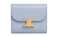 CELINE Triumph Gate Triomphe Shiny Smooth Calfskin Wallets Card Holders Women's Light Blue/Candy Color