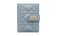 DIOR Caro Calfskin Card Holder Wallet Women's Cloud Blue