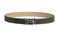 HERMES Letter Buckle Leather Belts Men's Green Width 3.2CM