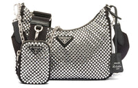 PRADA Re Edition 2005 Crystal Embellished Satin Bag Silver