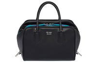 PRADA Cow Leather Handbag Women's Black Blue