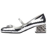 PRADA Block Heel Mary Jane Shoes Women's Silver