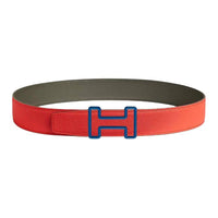 HERMES Calfskin Leather Belts Men's Orange Width: 3.8CM
