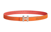 HERMES Comfortable Fashion Trend Silver Buckle Epsom Calfskin Double-Sided Belt Women's Orange Width: 2.4cm