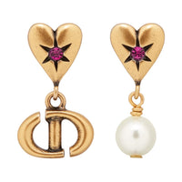 DIOR Metal Artificial Pearl Crystal Earrings Women's Gold