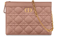 DIOR Caro Soft Cow Leather Clutch Women's Cameo Brown Pink