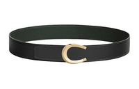 HERMES Double-Sided Design Smooth Buckle Leather Belts Men's Black/Green Width: 3.8CM