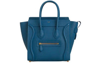CELINE Luggage Cow Leather Handbag Extra Small Women's Gasoline Blue
