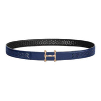 HERMES Calfskin Leather Belts Women's Blue Black Width 2.4CM