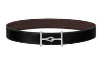 HERMES Togo Calfskin Leather Belts Men's Black/Chocolate Width  3.8cm