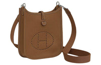 HERMES Evelyne Taurillon Clemence Leather Shoulder Bag Crossbody Bag Mini Unisex Brown