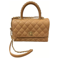 CHANEL COCO Handle Litchi Grain Cow Leather Portable Crossbody Bag Shoulder Bag Small Size Women's Umber