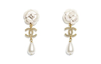 CHANEL Rhinestone Metal Artificial Pearl Earrings Women's