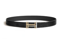 HERMES Block H Smooth Buckle Leather Belts Men's Black Width 3.2MM