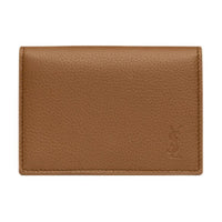 SAINT LAURENT CASSANDRE Grained Leather Card Holder Men's Brown