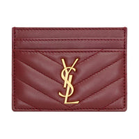 SAINT LAURENT CASSANDRE Calfskin Card Holder Women's Merlot Red