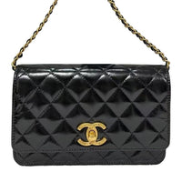 CHANEL Shiny Leather Shoulder Bag Crossbody Bag Women's Black