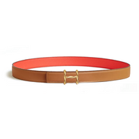 HERMES Calfskin Gold-Plated Leather Belts Women's Brown/Orange Width 2.4CM