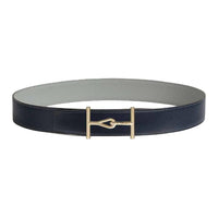 HERMES Calfskin Leather Belts Men's Blue Marine/Gris Muette Width: 3.8CM