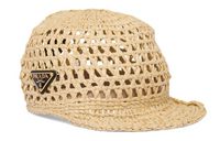 PRADA Logo plaque Woven Raffia Hat
