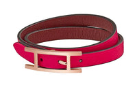 HERMES Calfskin Rose Gold-Plated Wristbands Women's Rose Red
