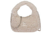 MIU MIU Shearling Hobo Bag One Shoulder Handbags Women's Ivory