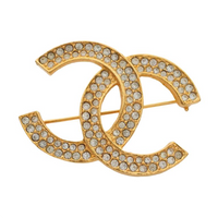 CHANEL 20th Century Plated Cc Rhinestones Turn Lock Brooch Costume Brooch