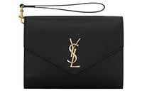 SAINT LAURENT CASSANDRE Smooth Leather Envelope Bag Clutches Women's Black