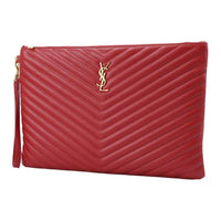 SAINT LAURENT Leather Clutch Women's Red